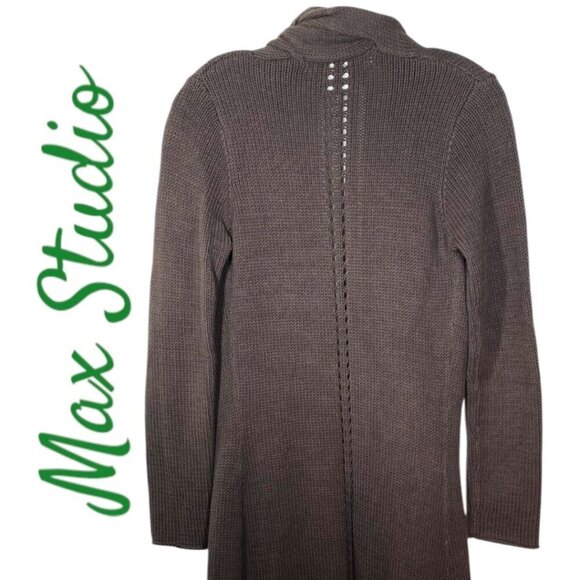NWOT MAX STUDIO Open Cardigan Sweater Duster Chocolate Brown Shawl Collar, XS - Picture 5 of 10